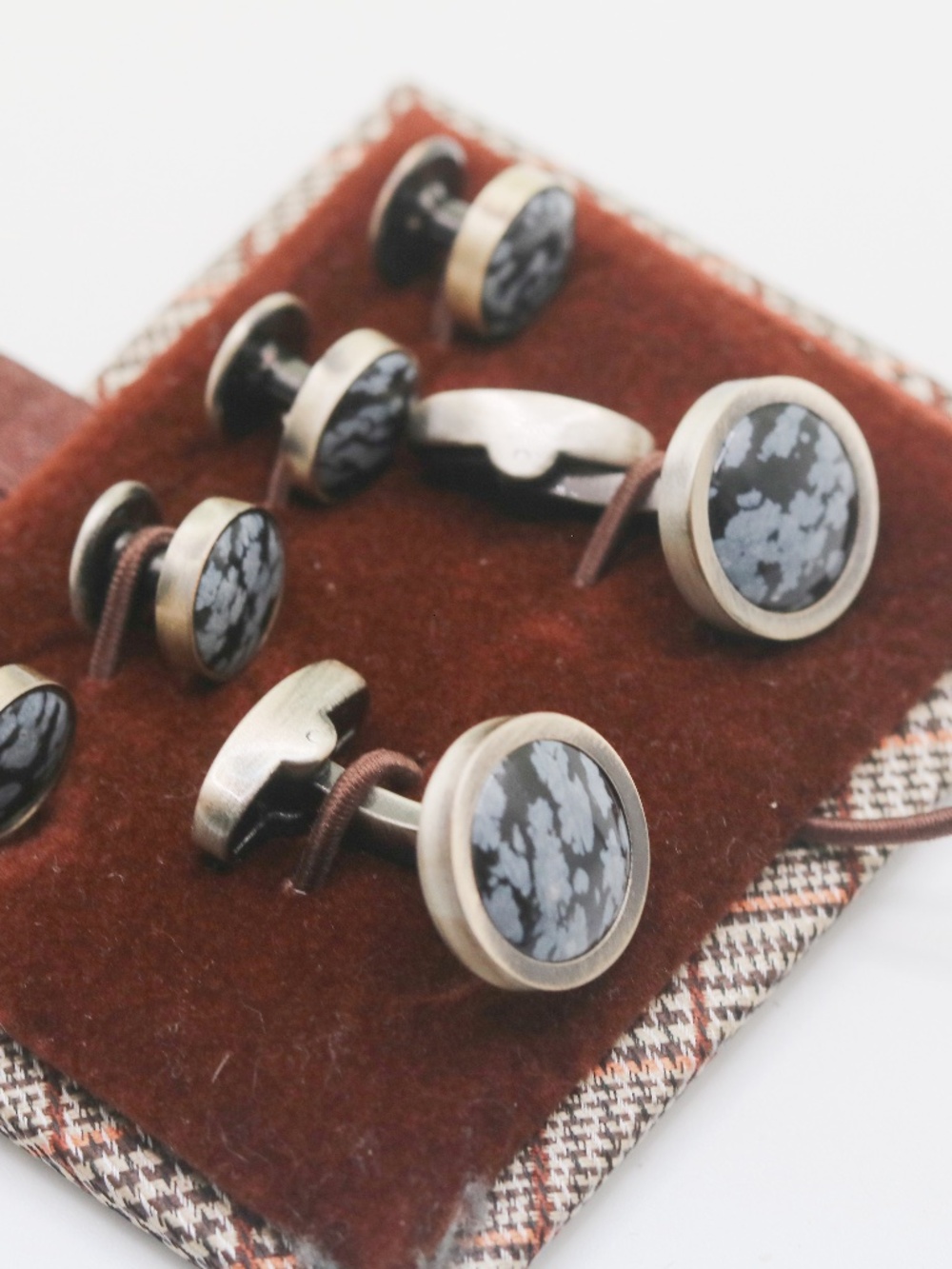 Men’s Cufflinks Tux Studs Set Black and Gray Stones  NEW